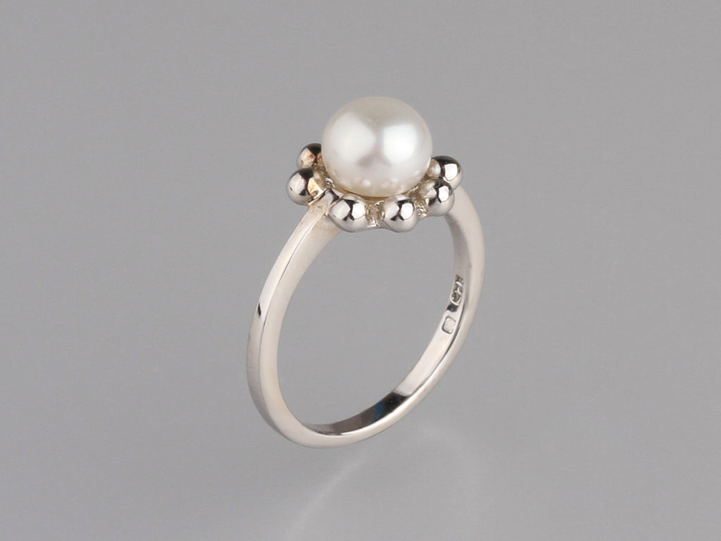 Sterling Silver Ring with 7.5-8mm Button Shape Freshwater Pearl