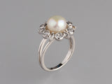 Sterling Silver Ring with 9-9.5mm Button Shape Freshwater Pearl and White Topaz