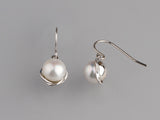 Sterling Silver Earrings with 8-8.5mm Button Shape Freshwater Pearl