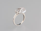 Sterling Silver Ring with 13-14mm Keshi Freshwater Pearl and Cubic Zirconia