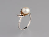 Sterling Silver Ring with 8-8.5mm Button Shape Freshwater Pearl