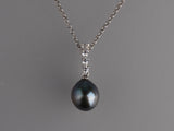 Sterling Silver with 9-10mm Drop Shape Tahitian Pearl and Cubic Zirconia Pendant
