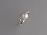 Sterling Silver Ring with 7-7.5mm Button Shape Freshwater Pearl and Cubic Zirconia