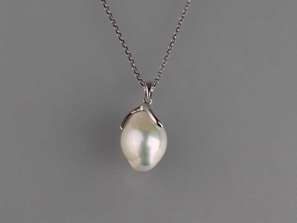 Sterling Silver Pendant with 12-13mm Baroque Shape Freshwater Pearl