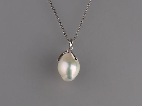 Sterling Silver Pendant with 12-13mm Baroque Shape Freshwater Pearl
