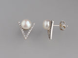 Sterling Silver with 6.5-7mm Button Shape Freshwater Pearl and Cubic Zirconia