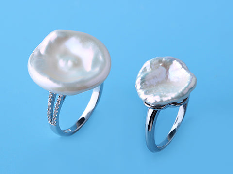 Sterling Silver Ring with 15-15.5mm Baroque Shape Freshwater Pearl