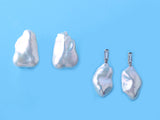 Sterling Silver Earrings with 13-14mm Baroque Shape Freshwater Pearl