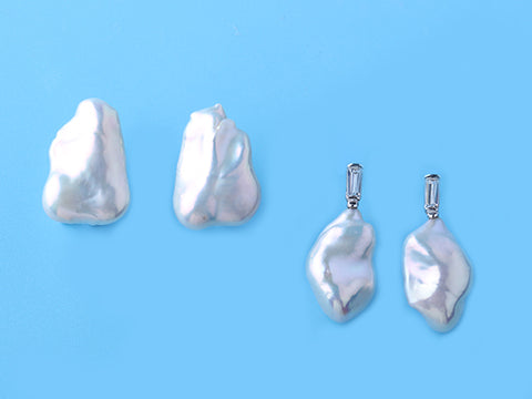 Sterling Silver Earrings with 13-14mm Baroque Shape Freshwater Pearl