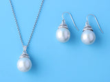 Sterling Silver Earrings with 12-13mm Baroque Shape Freshwater Pearl and Cubic Zirconia