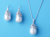Sterling Silver Earrings with 12-13mm Baroque Shape Freshwater Pearl and Cubic Zirconia
