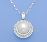 Sterling Silver Pendant with 12-12.5mm Button Shape Freshwater Pearl and Cubic Zirconia - Wing Wo Hing Jewelry Group - Pearl Jewelry Manufacturer
