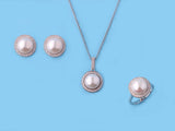 Sterling Silver Pendant with 10-10.5mm Button Shape Freshwater Pearl and Cubic Zirconia