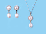 Sterling Silver Pendant with Drop and Button Shape Freshwater Pearl and Cubic Zirconia