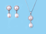 Sterling Silver Earrings with Drop and Button Shape Freshwater Pearl and Cubic Zirconia