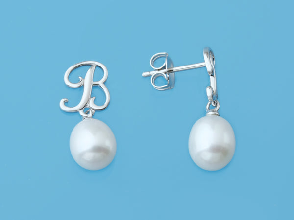 Initial Alphabet A-Z Pearl Earrings