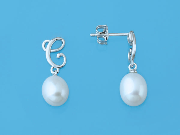 Initial Alphabet A-Z Pearl Earrings