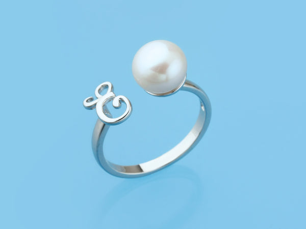 Initial Alphabet Pearl Silver Ring