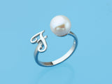 Initial Alphabet Pearl Silver Ring