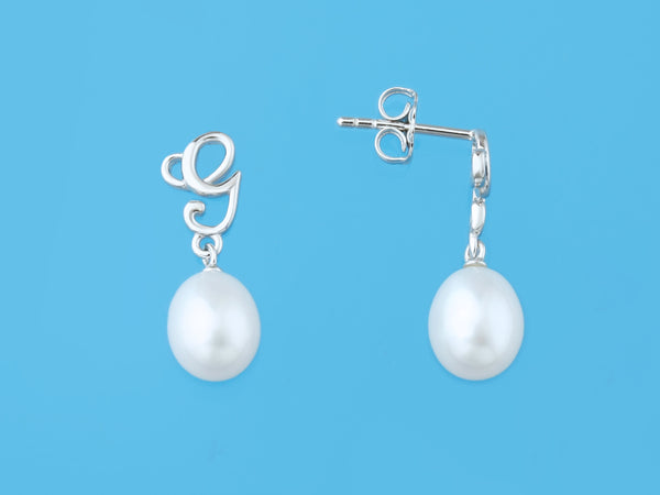 Initial Alphabet A-Z Pearl Earrings