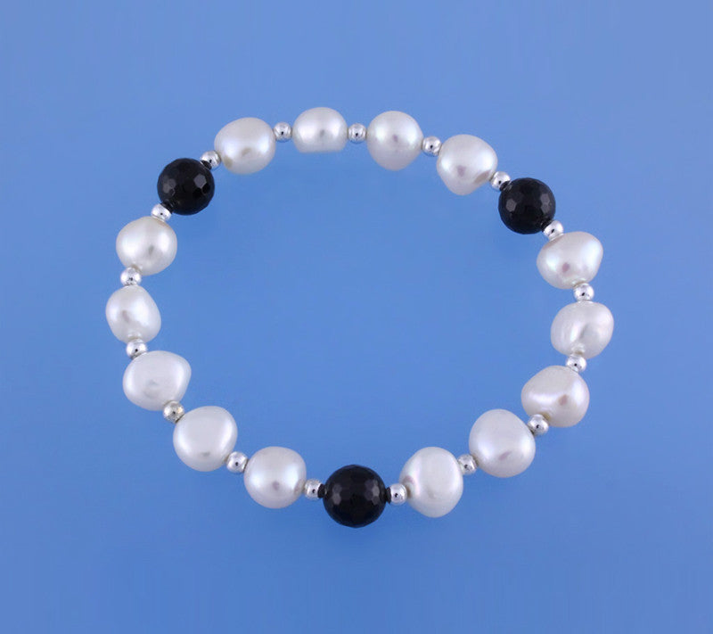 8-8.5mm Side-Drilled Freshwater Pearl Bracelet with Crystal Ball and Black Agate - Wing Wo Hing Jewelry Group - Pearl Jewelry Manufacturer