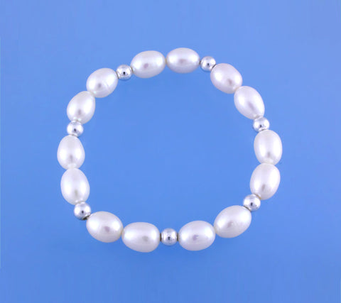 7.5-8mm Oval Shape Freshwater Pearl Bracelet with Copper Ball