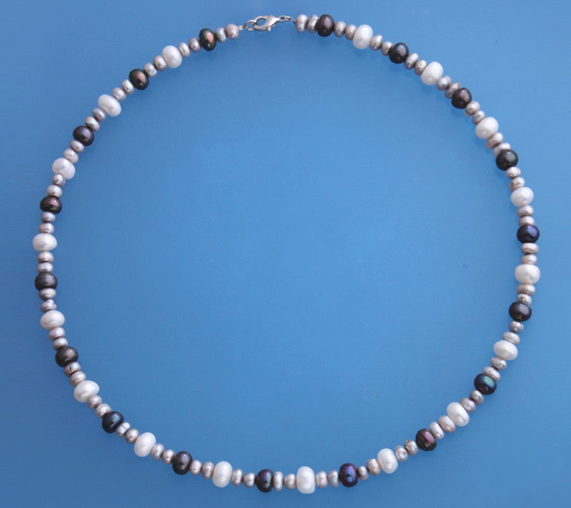 Sterling Silver Necklace with Button Shape Freshwater Pearl - Wing Wo Hing Jewelry Group - Pearl Jewelry Manufacturer