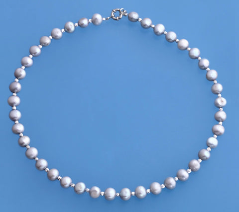 Sterling Silver Necklace with 8.5-9mm Side-Drilled Freshwater Pearl