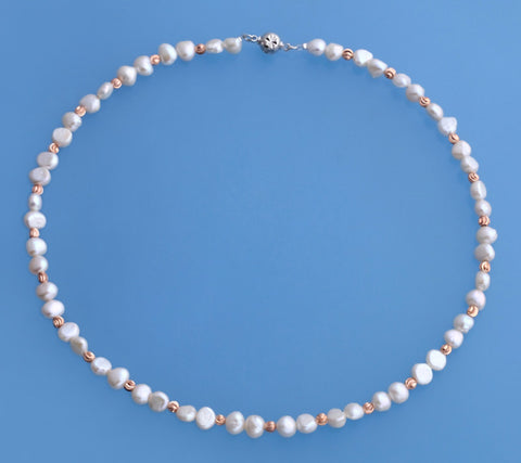 Sterling Silver Necklace with 6.5-7mm Side-Drilled Freshwater Pearl and Rose Gold Plated Iron