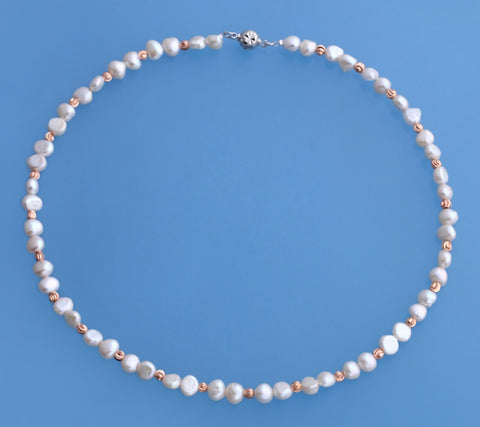 Sterling Silver Necklace with 6.5-7mm Side-Drilled Freshwater Pearl and Rose Gold Plated Iron