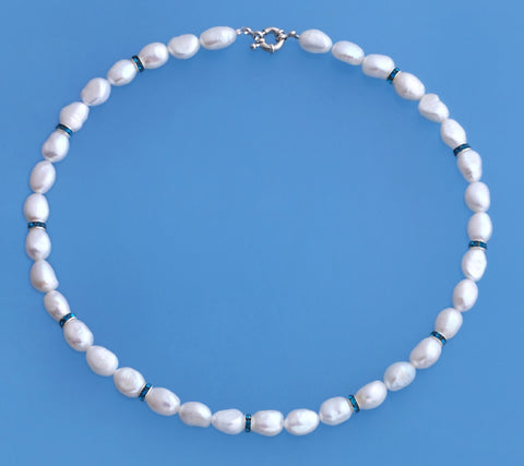 Sterling Silver Necklace with 8-9mm Oval Shape Freshwater Pearl and Spacer