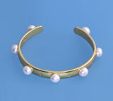 Gold Plated Brass Bangle with 7.5-8mm Button Shape Freshwater Pearl and Cubic Zirconia - Wing Wo Hing Jewelry Group - Pearl Jewelry Manufacturer