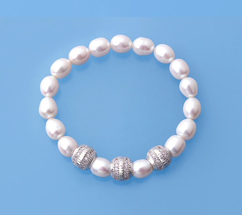 7.5-8mm Oval Shape Freshwater Pearl Bracelet with Copper Ball - Wing Wo Hing Jewelry Group - Pearl Jewelry Manufacturer