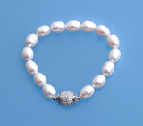 7.5-8mm Oval Shape Freshwater Pearl Bracelet with Copper Ball and Cubic Zirconia - Wing Wo Hing Jewelry Group - Pearl Jewelry Manufacturer