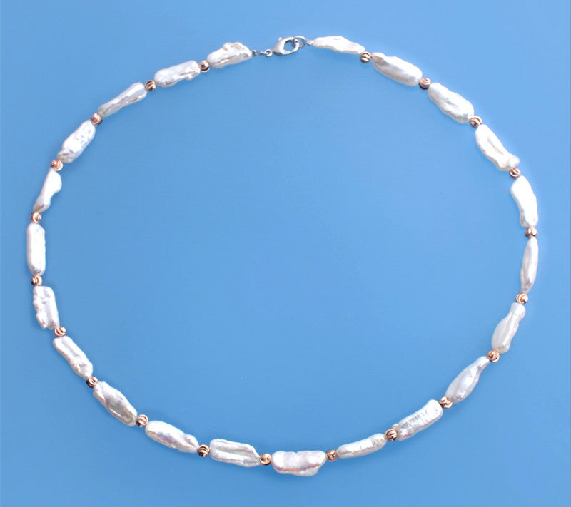 Sterling Silver Necklace with 8-9mm Lute Shape Freshwater Pearl and Rose Gold Plated Iron - Wing Wo Hing Jewelry Group - Pearl Jewelry Manufacturer