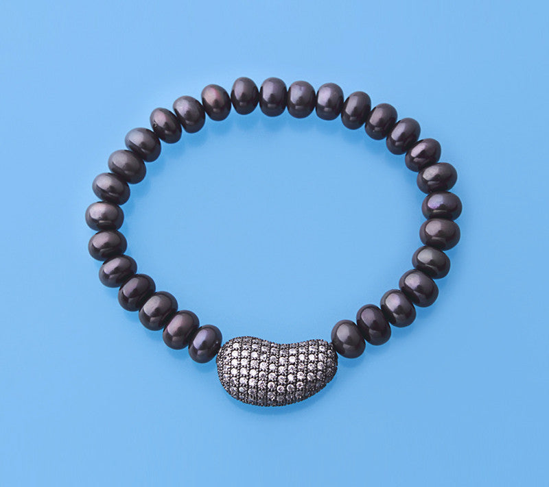 7.5-8mm Button Shape Freshwater Pearl Bracelet with Cubic Zirconia - Wing Wo Hing Jewelry Group - Pearl Jewelry Manufacturer