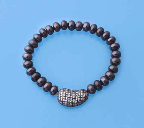 7.5-8mm Button Shape Freshwater Pearl Bracelet with Cubic Zirconia
