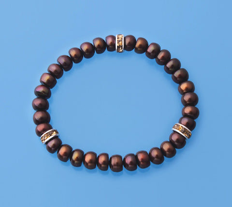 7-7.5mm Button Shape Freshwater Pearl Bracelet and Copper Spacer
