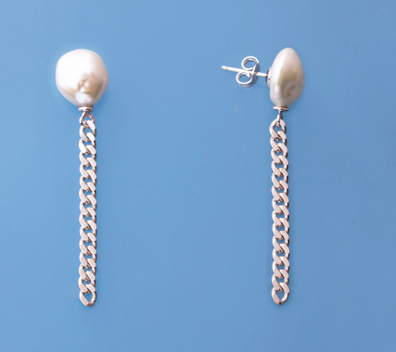 Sterling Silver Earrings with 10.5-11mm Baroque Shape Freshwater Pearl - Wing Wo Hing Jewelry Group - Pearl Jewelry Manufacturer - 1