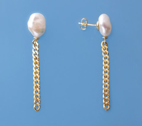 Sterling Silver Earrings with 10.5-11mm Baroque Shape Freshwater Pearl