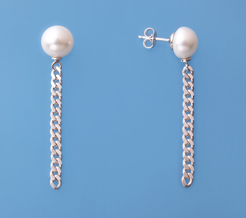 Sterling Silver Earrings with  9.5-10mm Button Shape Freshwater Pearl - Wing Wo Hing Jewelry Group - Pearl Jewelry Manufacturer - 1