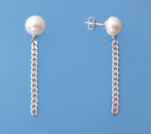 Sterling Silver Earrings with  9.5-10mm Button Shape Freshwater Pearl