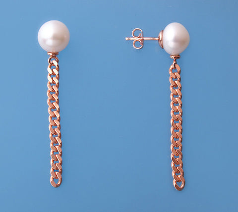 Sterling Silver Earrings with  9.5-10mm Button Shape Freshwater Pearl