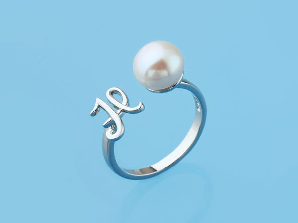 Initial Alphabet Pearl Silver Ring
