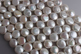 white coin shape freshwater pearl strand big size