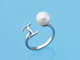 Initial Alphabet Pearl Silver Ring