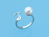 Initial Alphabet Pearl Silver Ring