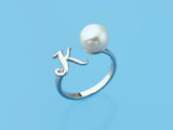 Initial Alphabet Pearl Silver Ring