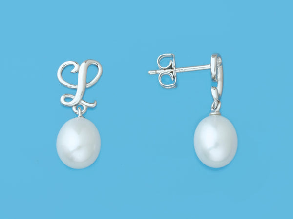 Initial Alphabet A-Z Pearl Earrings