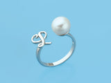 Initial Alphabet Pearl Silver Ring